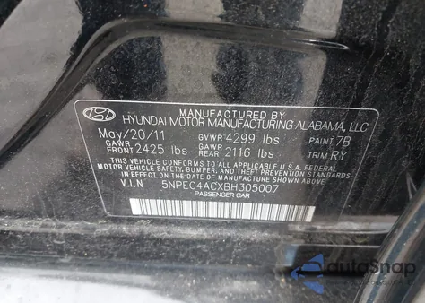 2011 Hyundai Sonata Limited z USA, uszkodzony, nr VIN 5NPEC4ACXBH305007